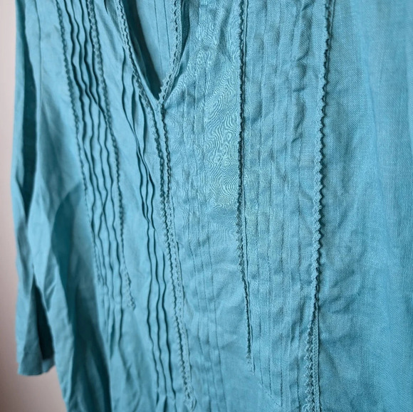 J Jill Size M Pintuck  Pleat Tunic Top Half Sleeve 100% Linen Shirt Blouse Long - Picture 6 of 9